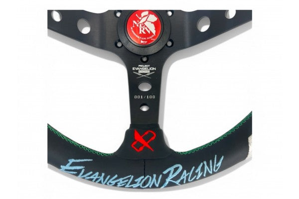 Vertex x Evangelion Racing Steering Wheel; Version 4 (Rei Ayanami Model); 330mm x 90mm Deep; Leather; Limited Edition with Serial Number #17