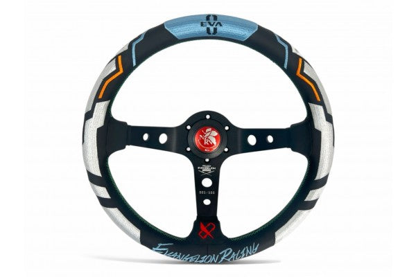 Vertex x Evangelion Racing Steering Wheel; Version 4 (Rei Ayanami Model); 330mm x 90mm Deep; Leather; Limited Edition with Serial Number #17